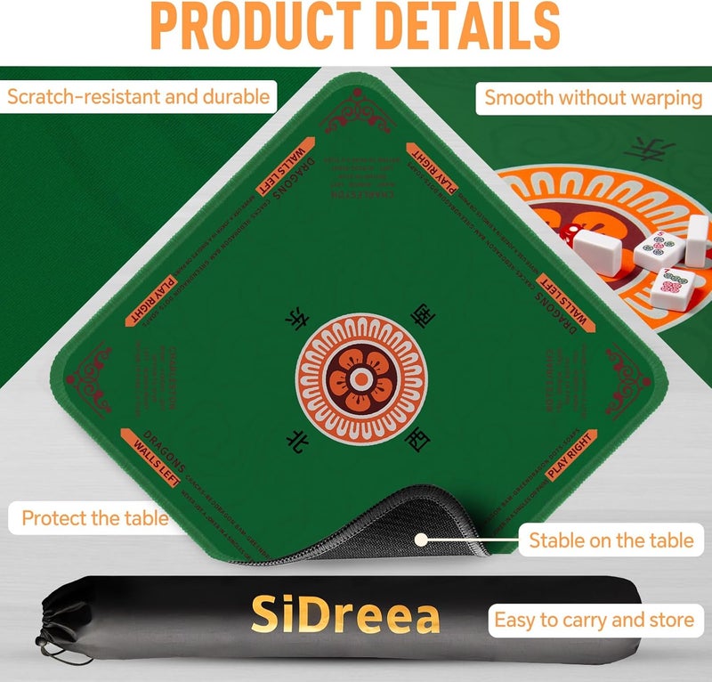 SiDreea Mahjong Mat, 32.4×32.4 Inch Noise Reduction Anti-Slip Mahjong Mat for Table, Mahjong Table Mat for Poker, Card, Board Games Table Mat, Tile Games, Dominoes - Image 4